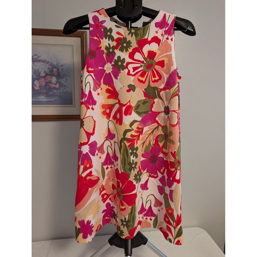 Anne Klein Petite Floral Shift Dress Pink Orange Sleeveless 4P